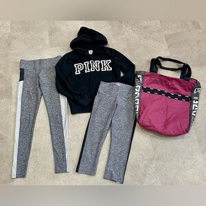 Womens VICTORIA’S SECRET PINK Leggings…Sweatshirt & Tote Bag, sz XS